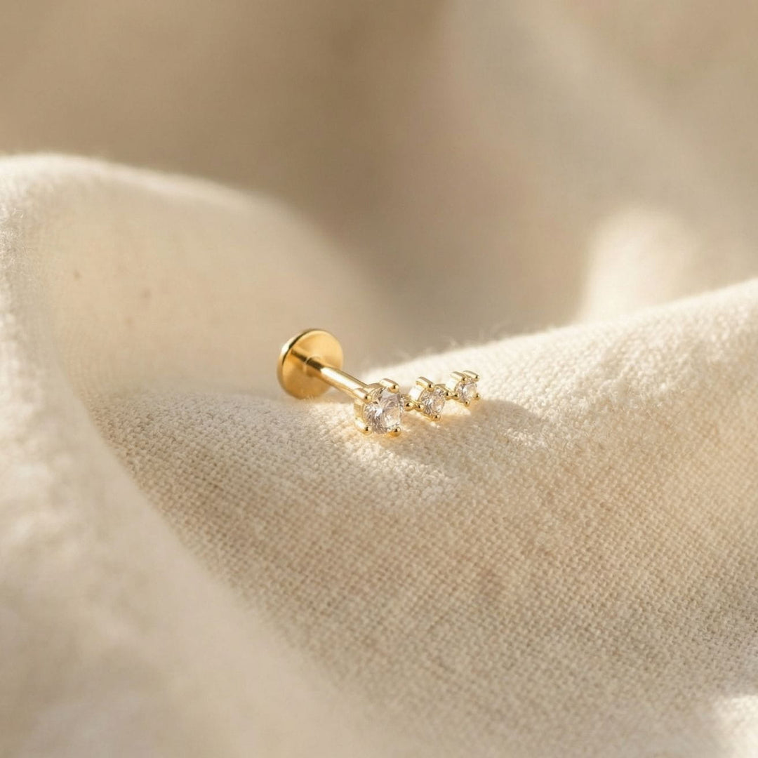 CZ Trio Flatback Stud Earring - Single  