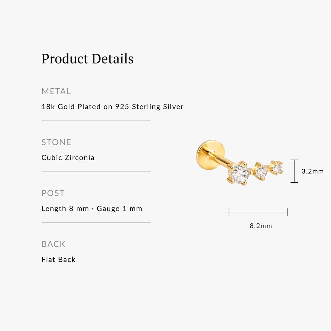 CZ Trio Flatback Stud Earring - Single