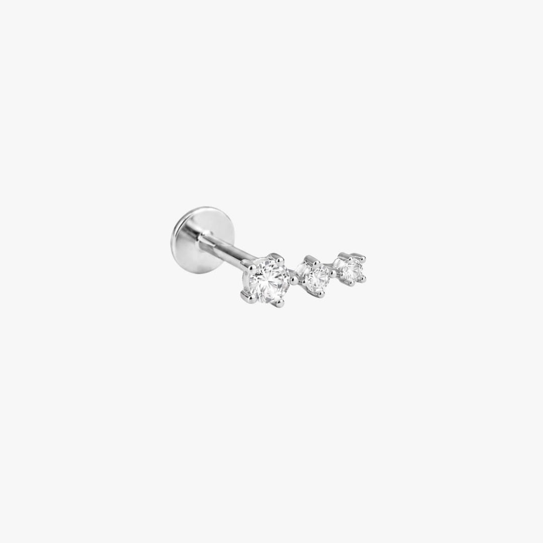 CZ Trio Flatback Stud Earring Silver - Single