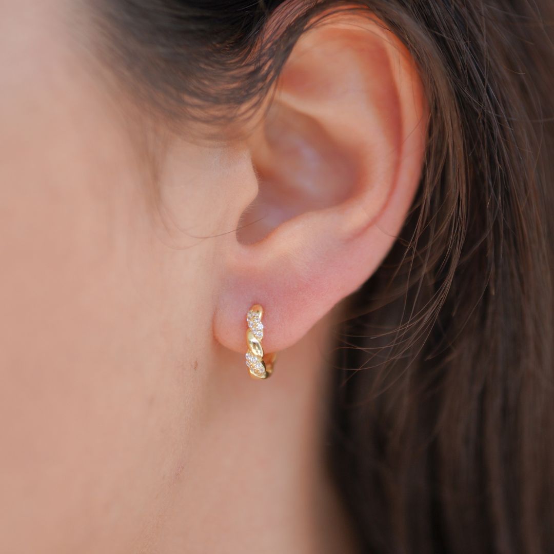 Carla Silver Twist Huggie Hoop Earrings 8.5MM-Sterling Silver Earrings-LYANG & CO.