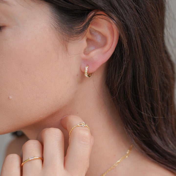 Carla Silver Twist Huggie Hoop Earrings 8.5MM-Sterling Silver Earrings-LYANG & CO.