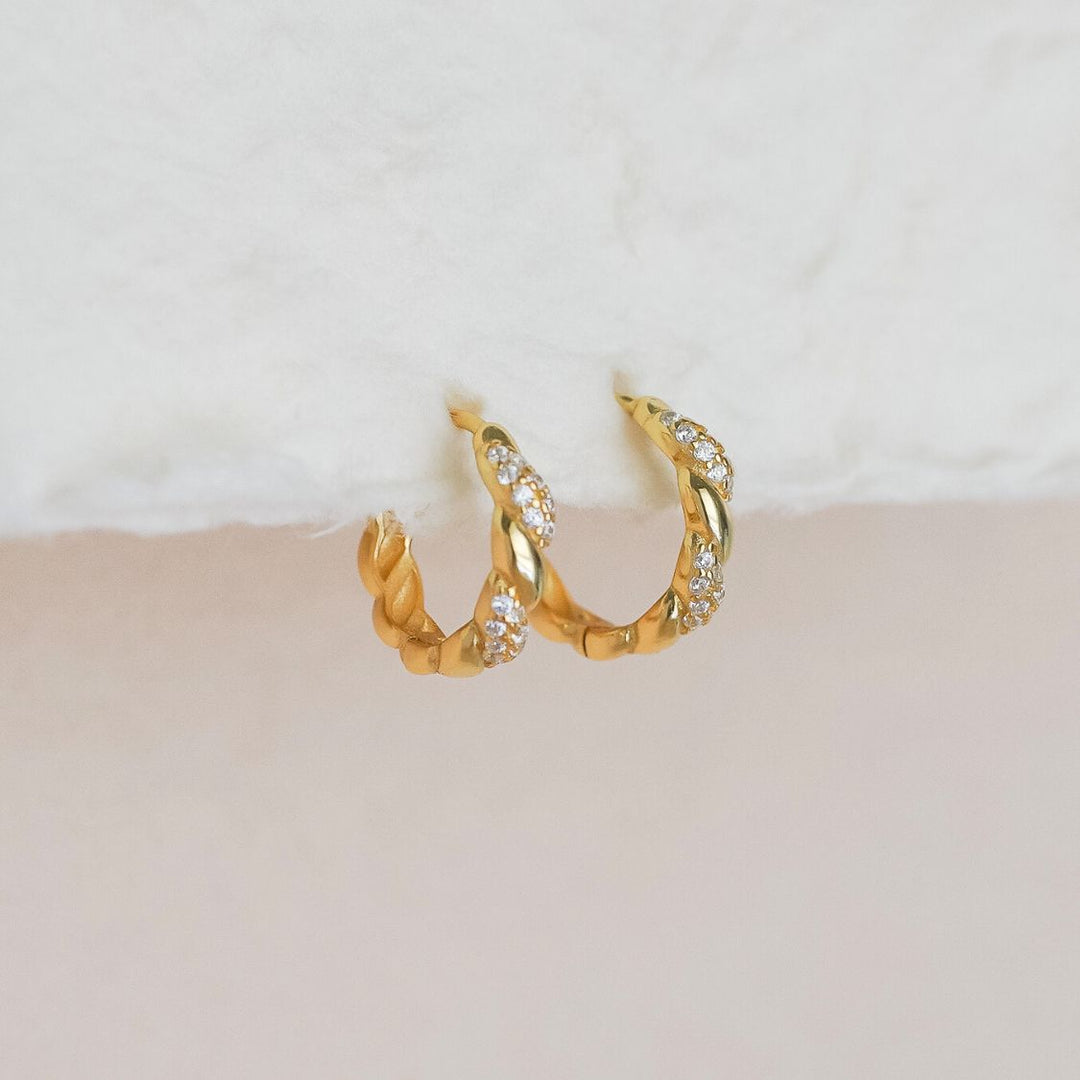 Carla Gold Twist Huggie Hoop Earrings 8.5MM-Sterling Silver Earrings-LYANG & CO.