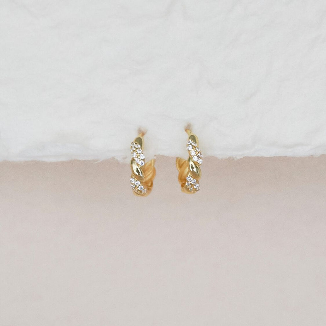 Carla Gold Twist Huggie Hoop Earrings 8.5MM-Sterling Silver Earrings-LYANG & CO.