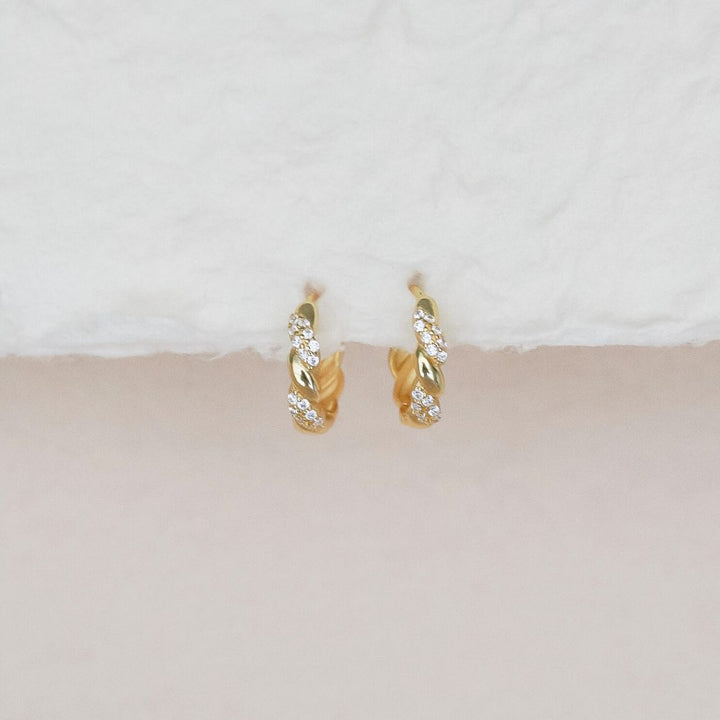 Carla Gold Twist Huggie Hoop Earrings 8.5MM-Sterling Silver Earrings-LYANG & CO.