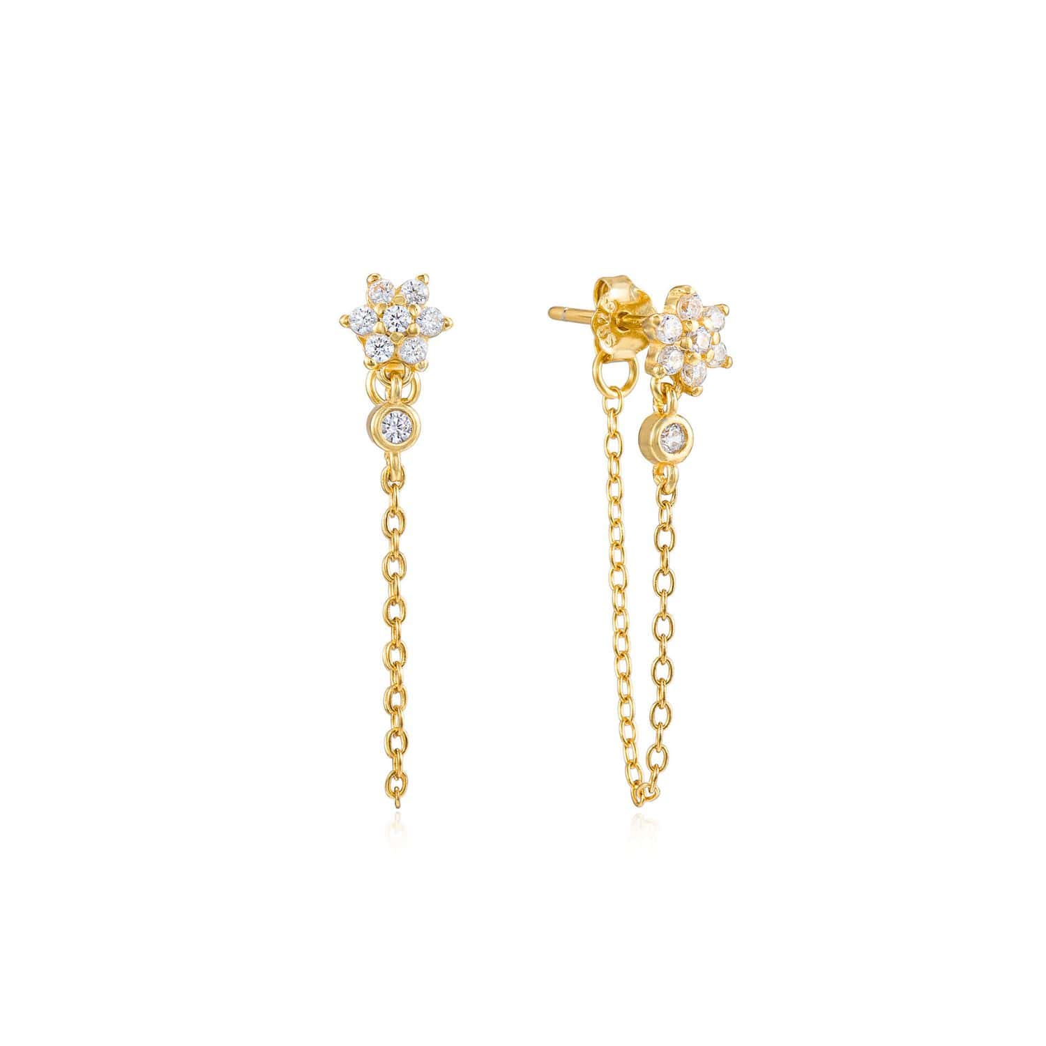 Cassia Flower Stud Chain Earrings