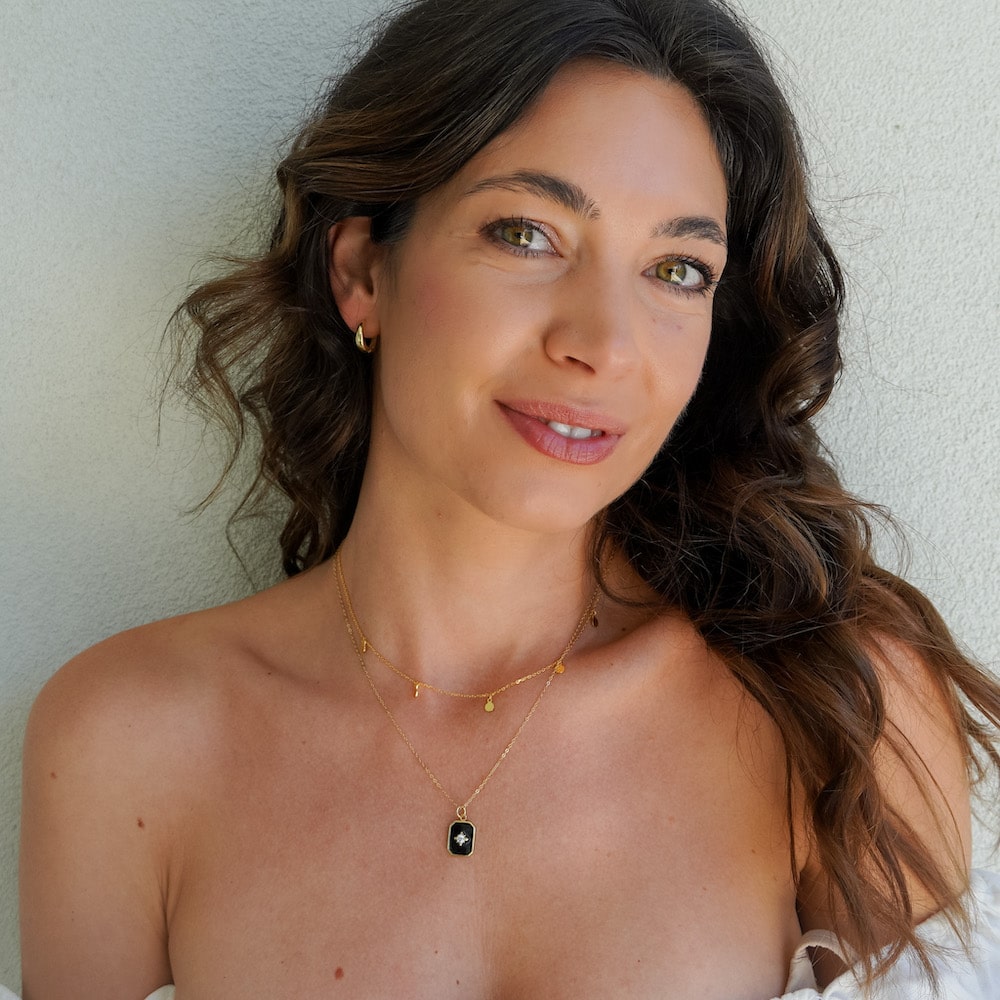  Drop Huggie Hoop Earrings Gold on model