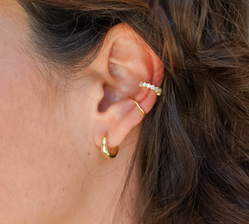  Drop Huggie Hoop Earrings Gold ear stack