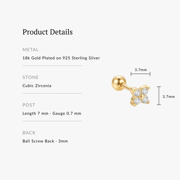 Cora Gold Flower Screw Back Stud - Single