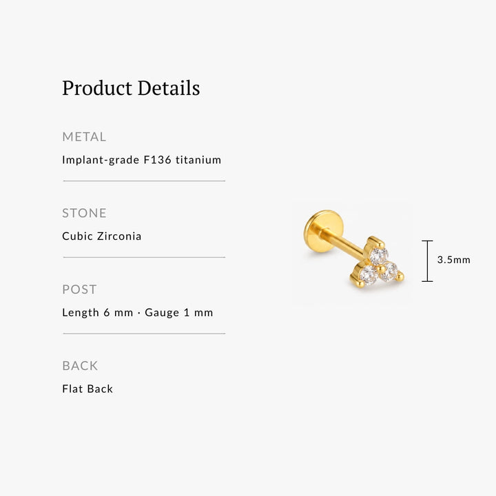 Crystal Trio Titanium Flatback Stud – Single
