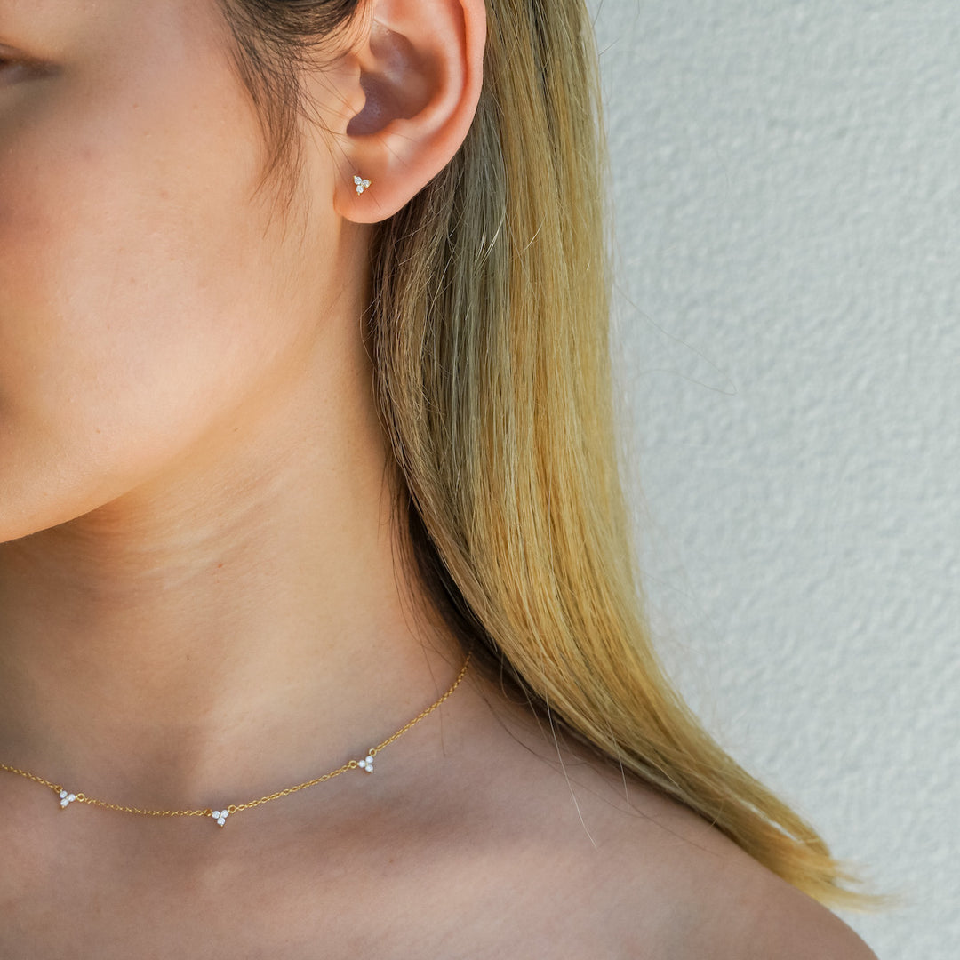 Liliah Trio CZ Silver Stud Earrings-Sterling Silver Earrings-LYANG & CO.