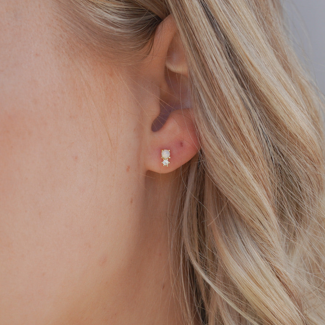 Phoenix Opal Stud Earrings Gold on model
