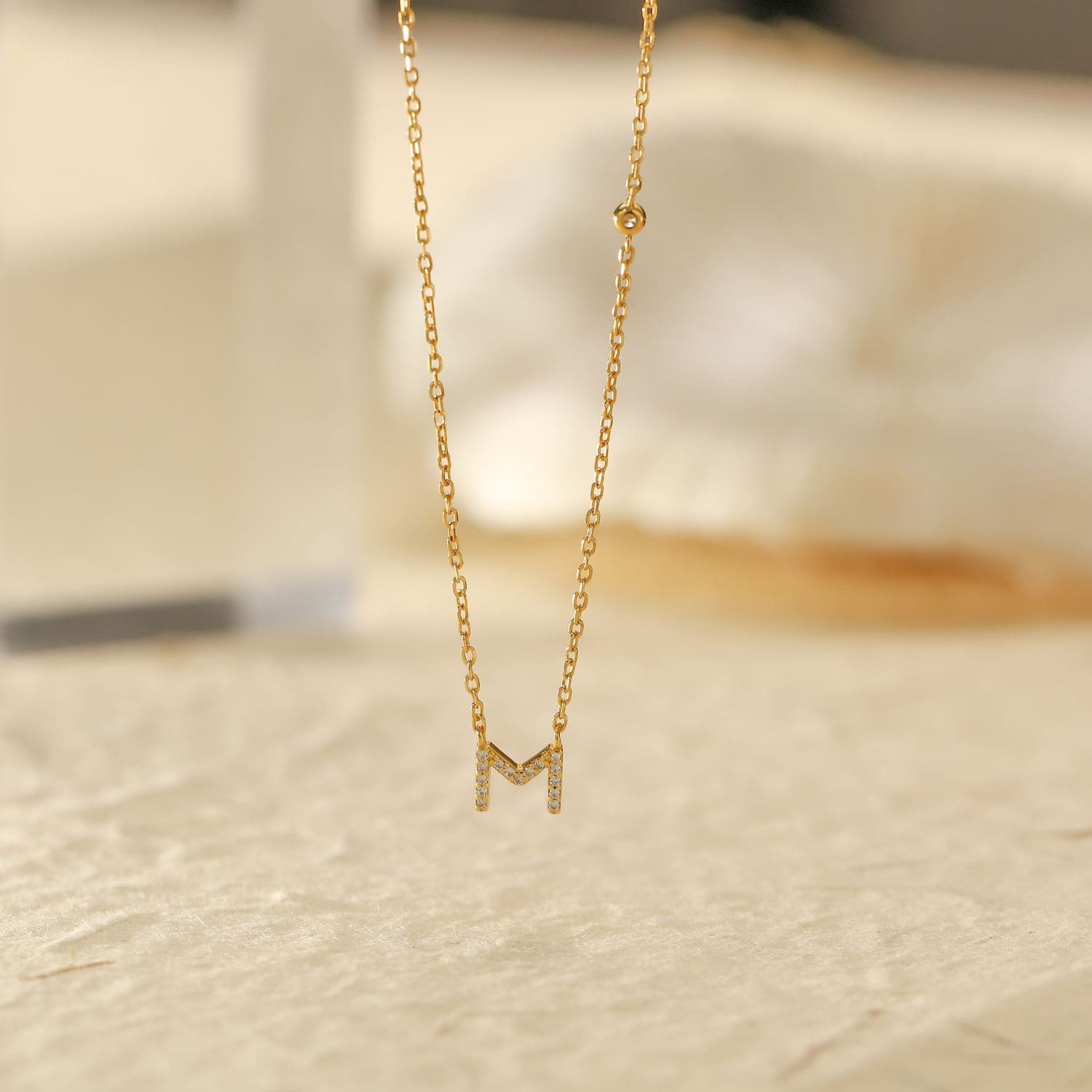 18K Gold CZ Pave Initial Necklaces (Letter A-Z)