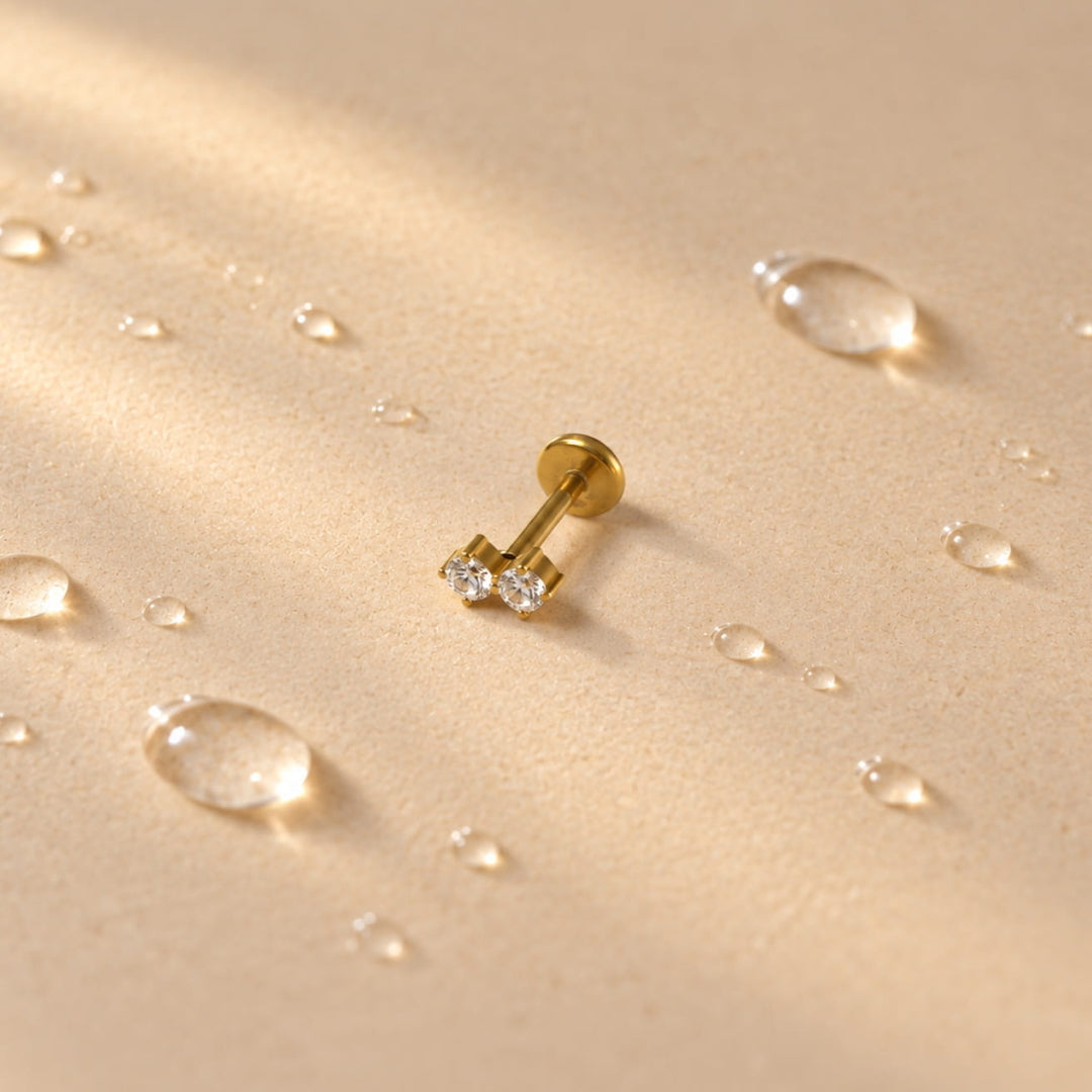 Double Crystal Titanium Flatback Stud – Single
