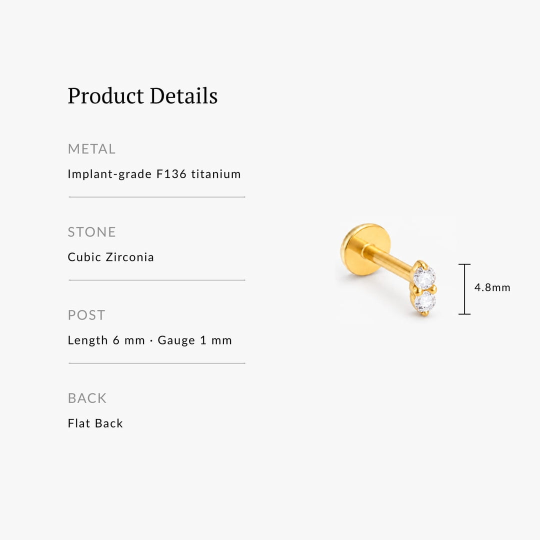 Double Crystal Titanium Flatback Stud – Single