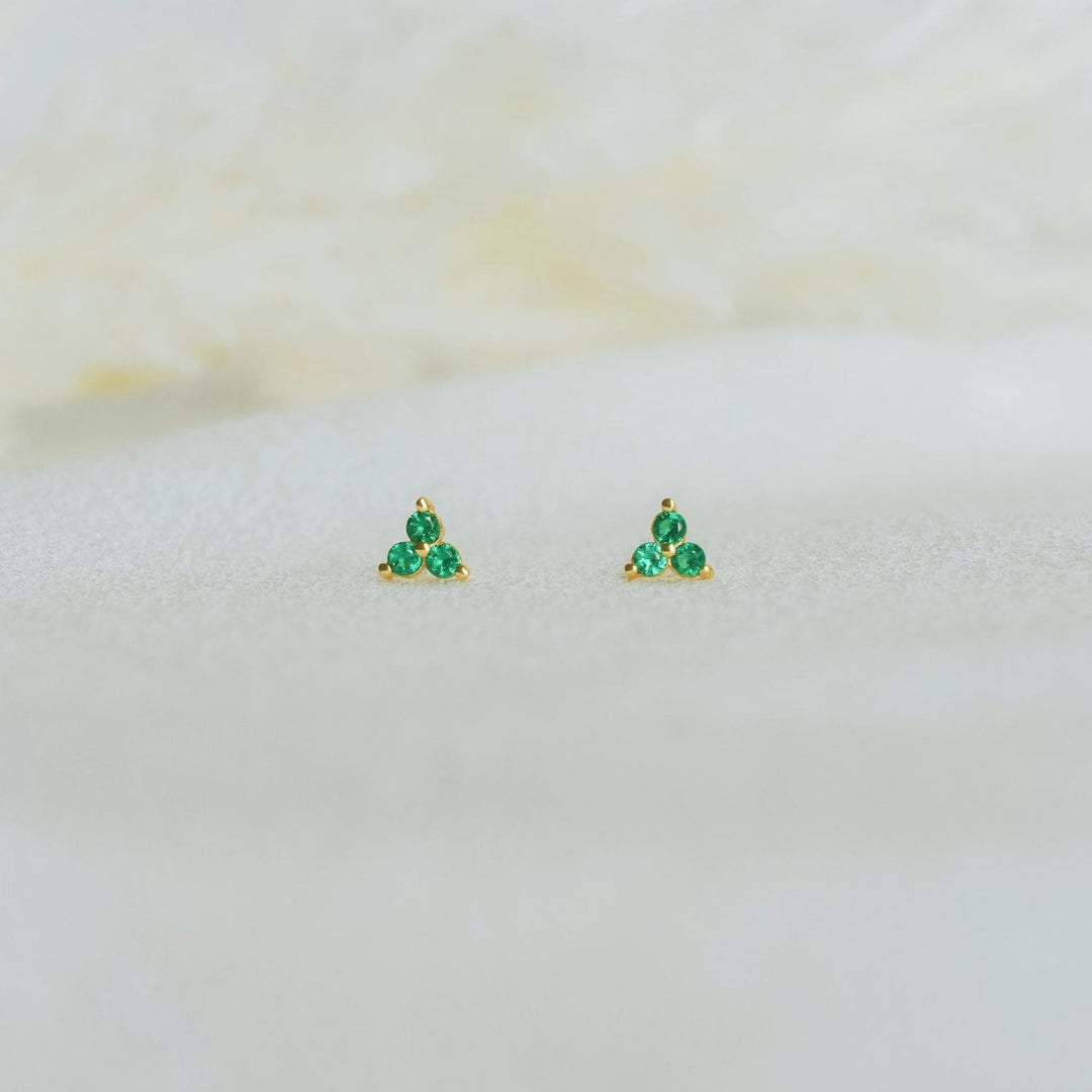 Eden Emerald Trio CZ Gold Stud Earrings-Sterling Silver Earrings-LYANG & CO.