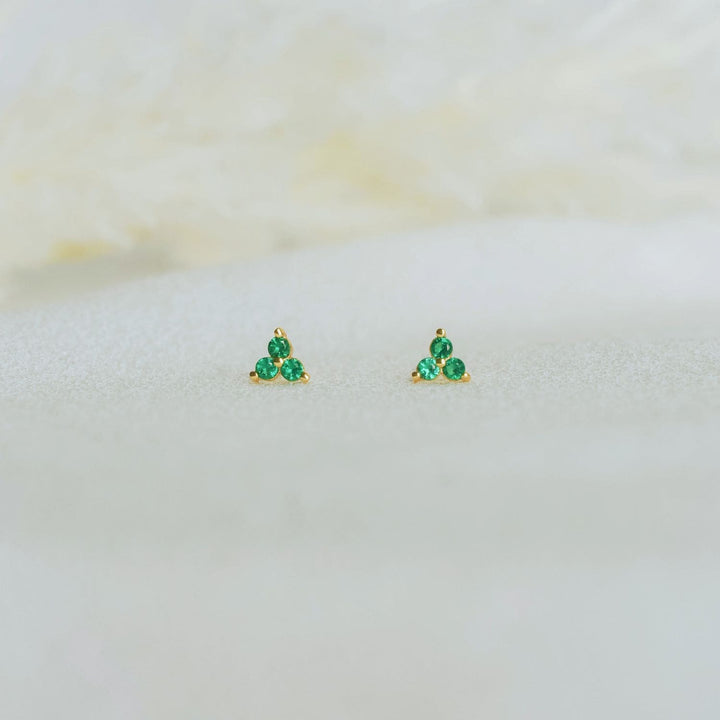 Eden Emerald Trio CZ Gold Stud Earrings-Sterling Silver Earrings-LYANG & CO.