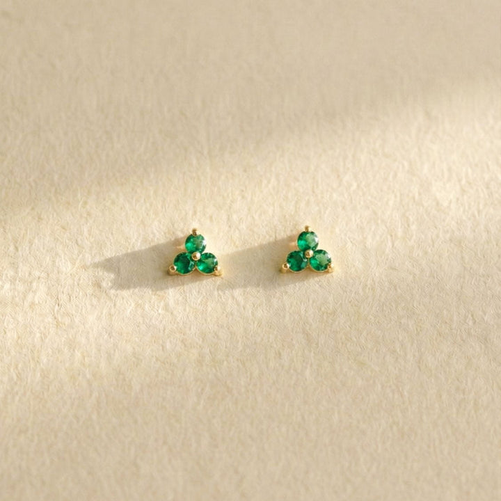 Eden Emerald Trio CZ Gold Stud Earrings