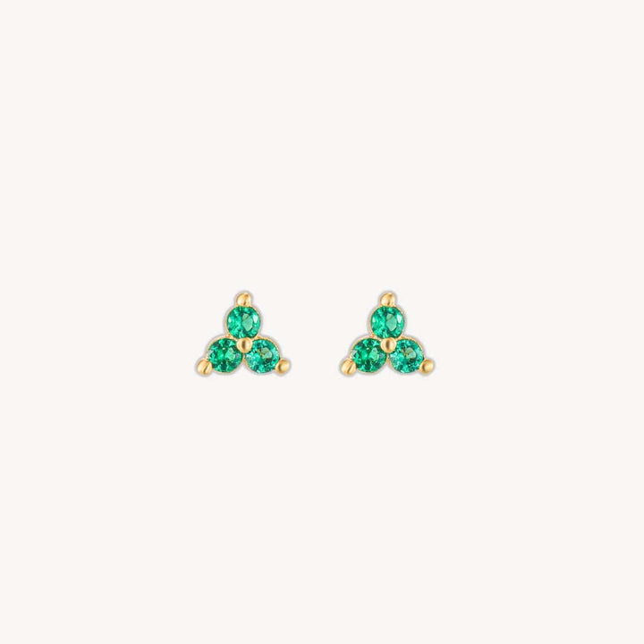 Eden Emerald Trio CZ Gold Stud Earrings