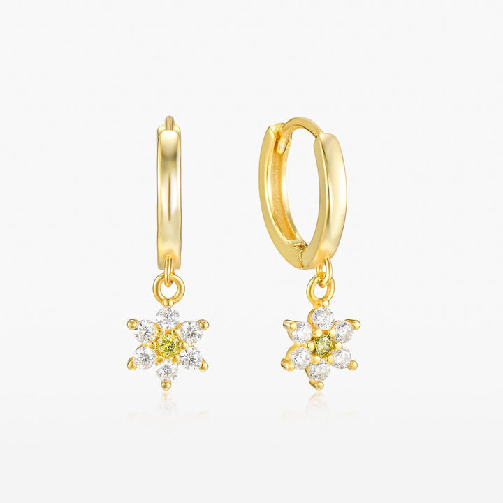 Elara Flower Drop Gold Hoop Earrings