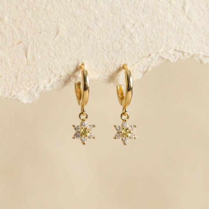 Elara Flower Drop Gold Hoop Earrings
