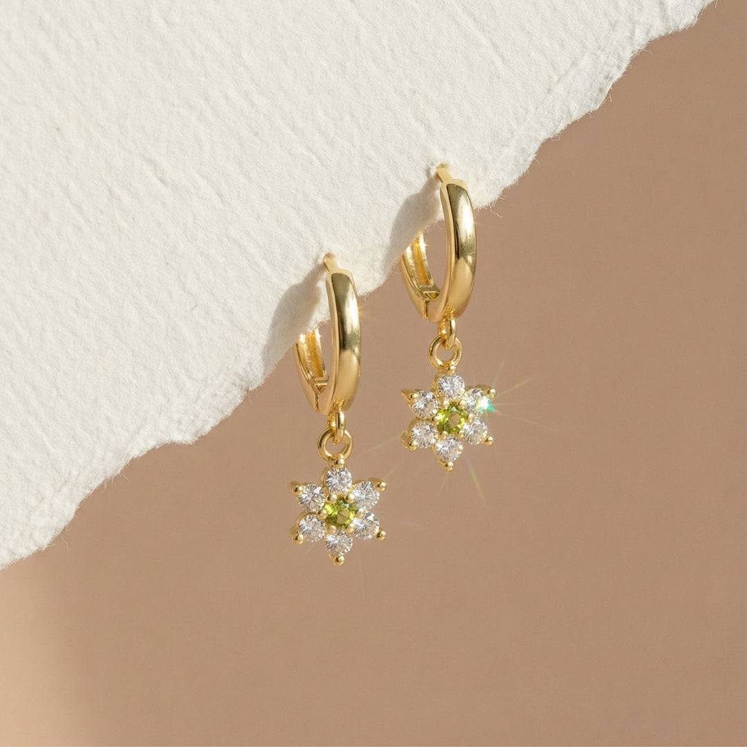 Elara Flower Drop Gold Hoop Earrings