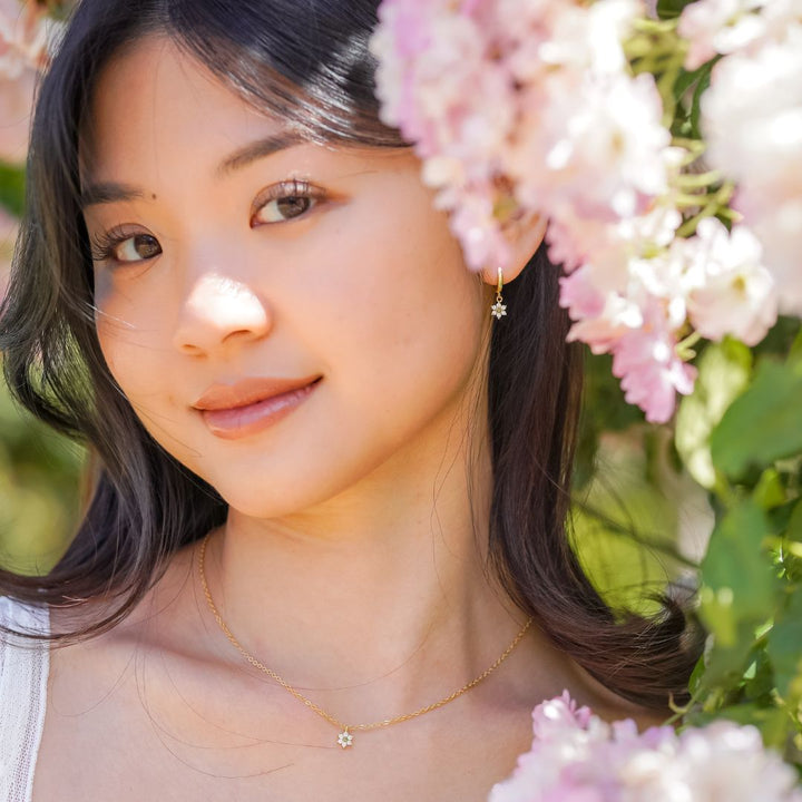 Elara Flower Drop Gold Hoop Earrings