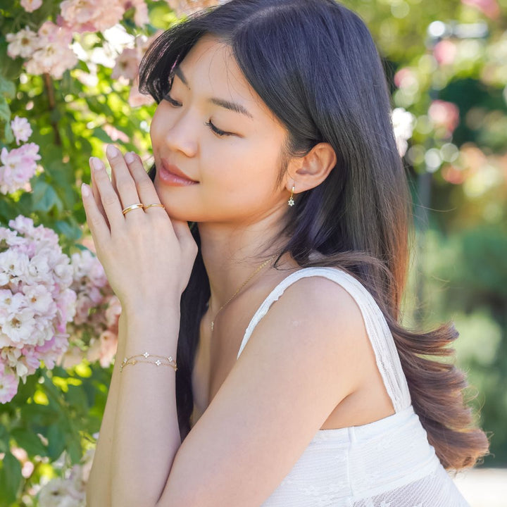 Elara Flower Drop Gold Hoop Earrings