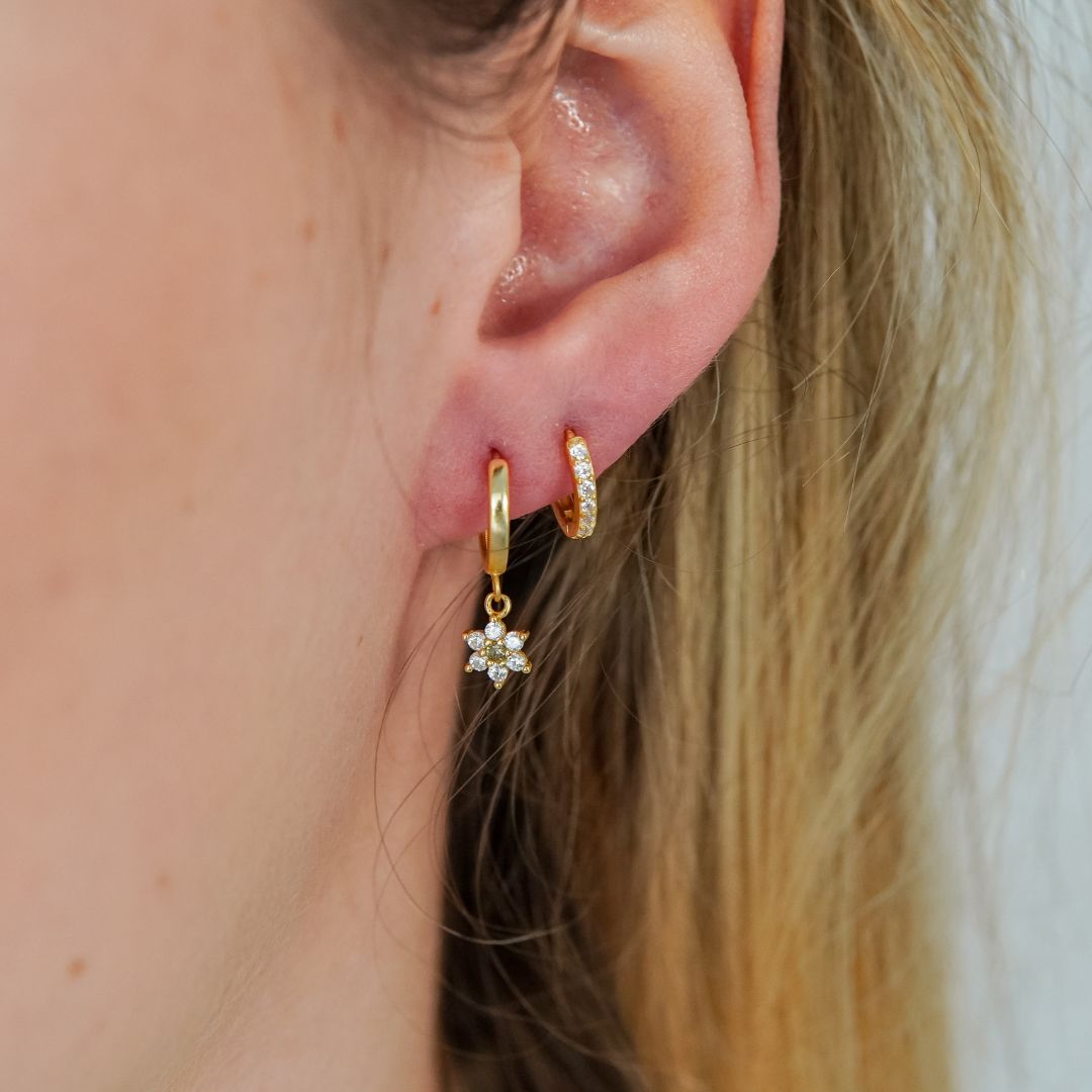 Elara Flower Drop Gold Hoop Earrings