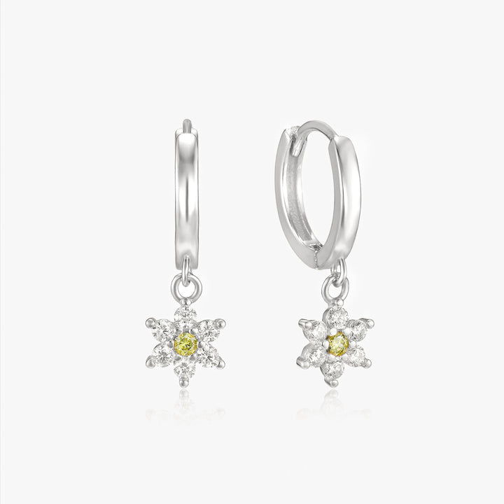 Elara Flower Drop Silver Hoop Earrings