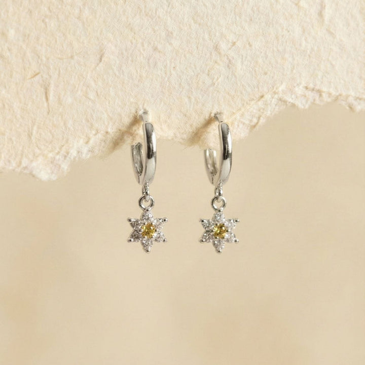 Elara Flower Drop Silver Hoop Earrings