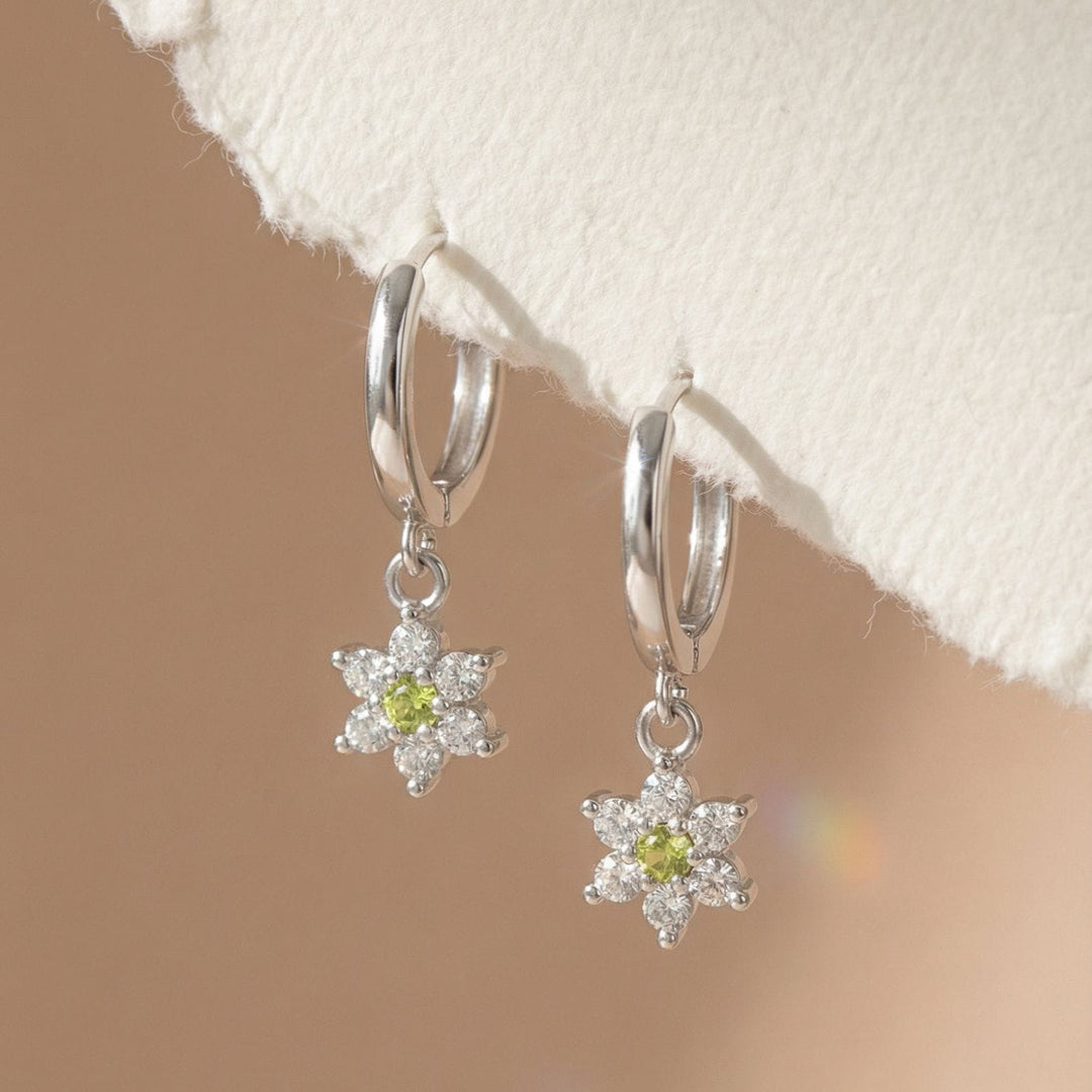 Elara Flower Drop Silver Hoop Earrings
