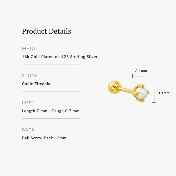 Elena Pearl Screw Back Stud - Single