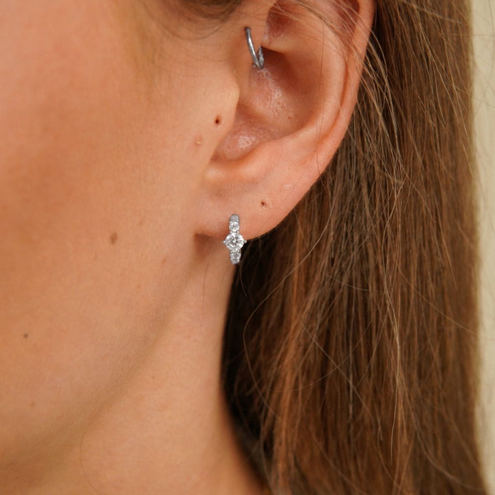 Elin Trio Sparkle Huggie Earrings Silver
