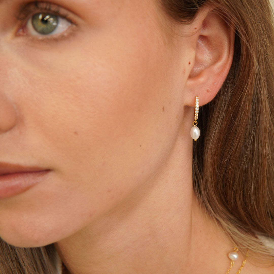 Elowen Gold Pearl Drop Huggie Earrings
