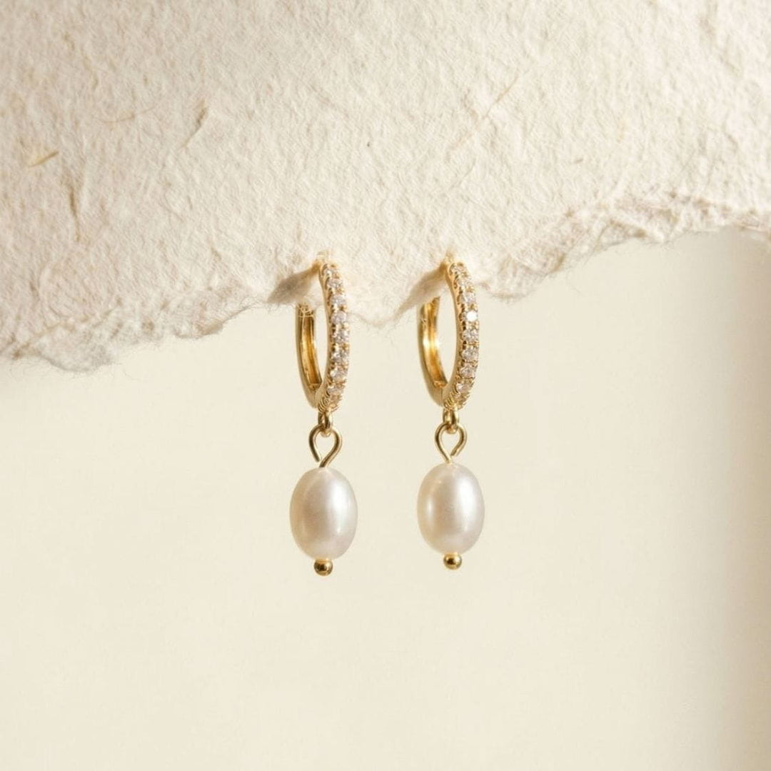 Elowen Gold Pearl Drop Huggie Earrings