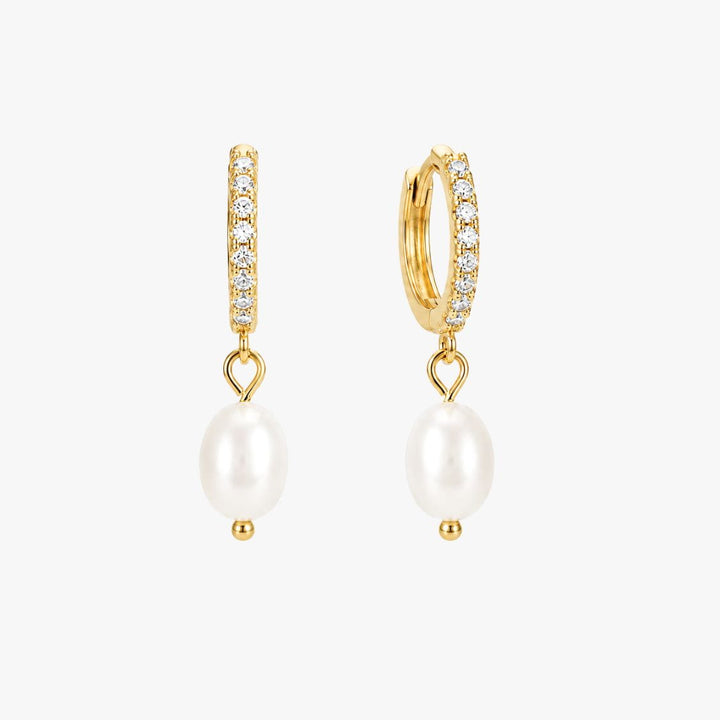 Elowen Gold Pearl Drop Huggie Earrings