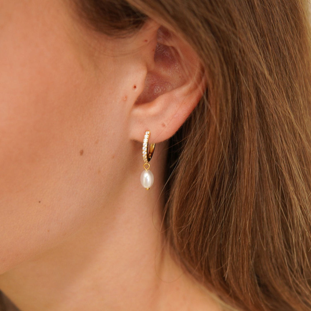 Elowen Gold Pearl Drop Huggie Earrings