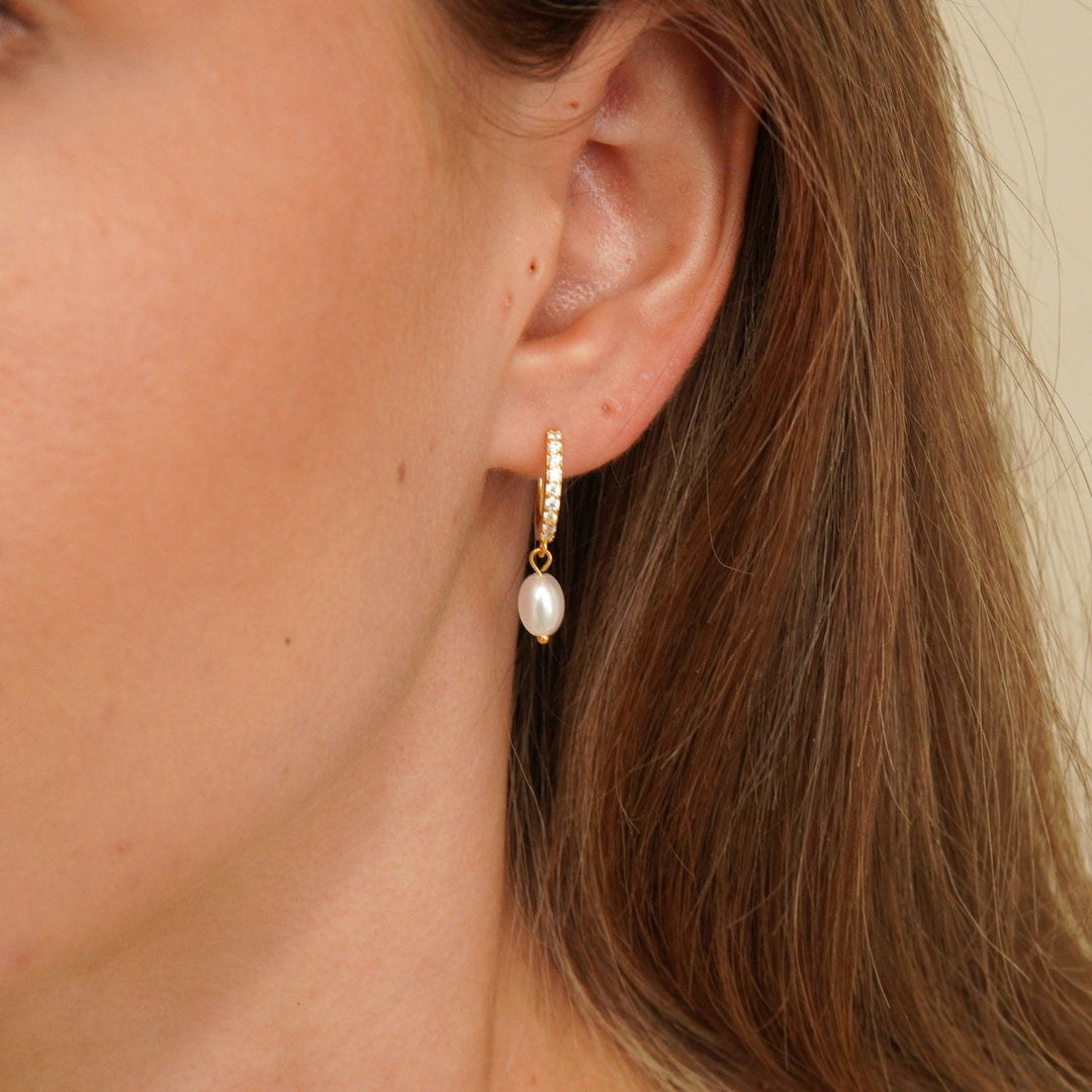 Elowen Gold Pearl Drop Huggie Earrings