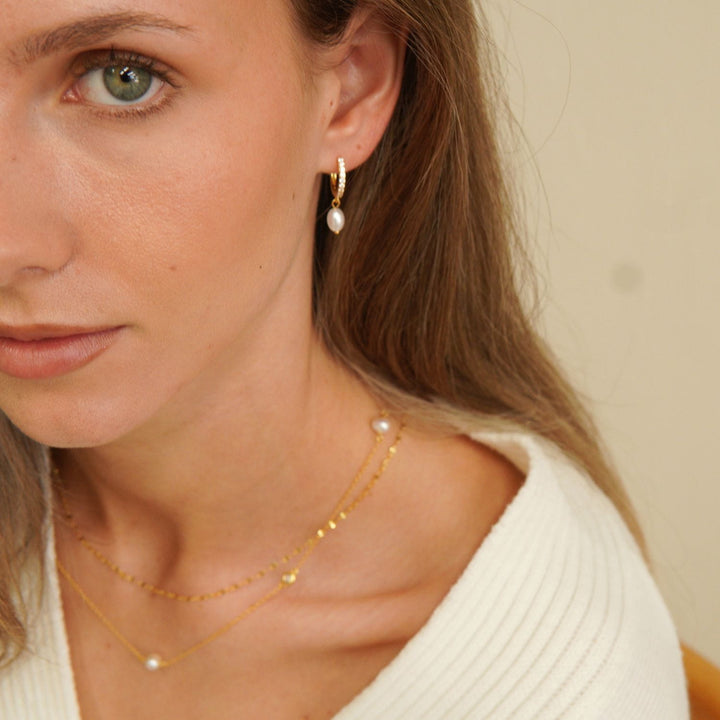 Elowen Gold Pearl Drop Huggie Earrings