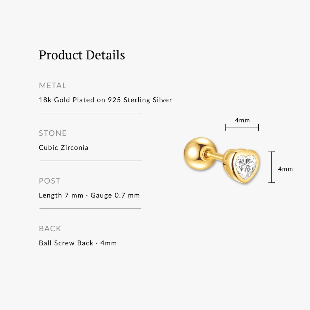 Emma Crystal Heart Screw Back Stud - Single