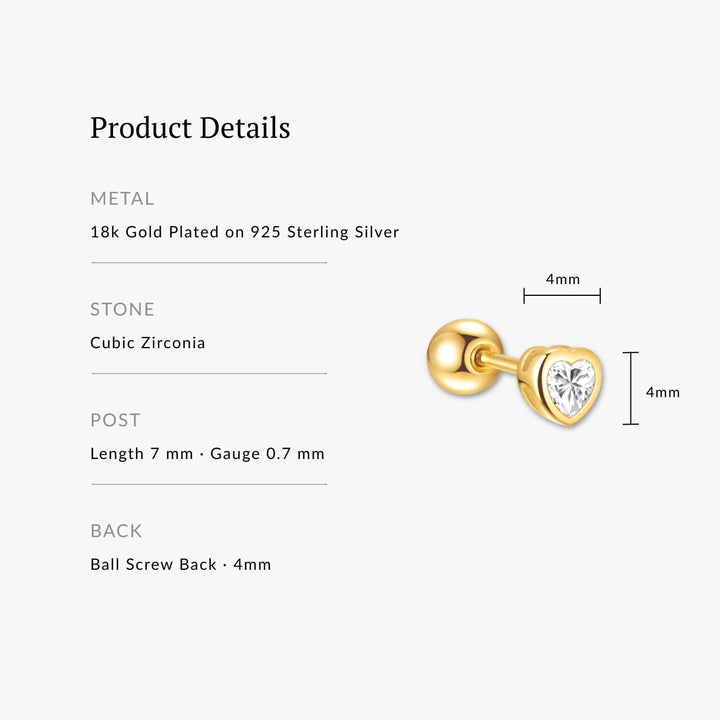 Emma Crystal Heart Screw Back Stud - Single