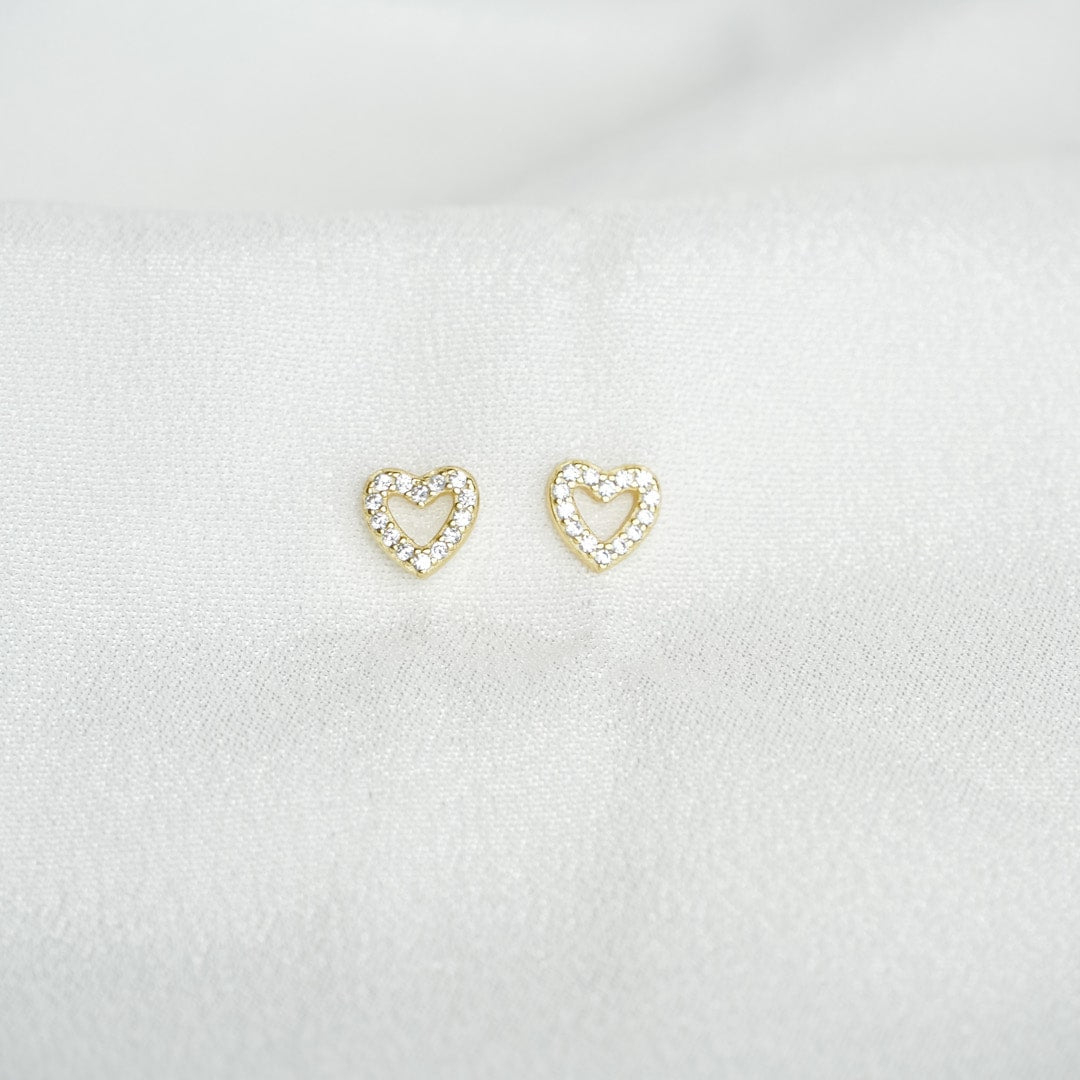 Eva Heart Stud Earrings Gold close up shot