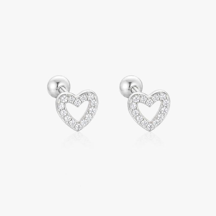 Eva Silver Heart Screw Back Stud Earrings