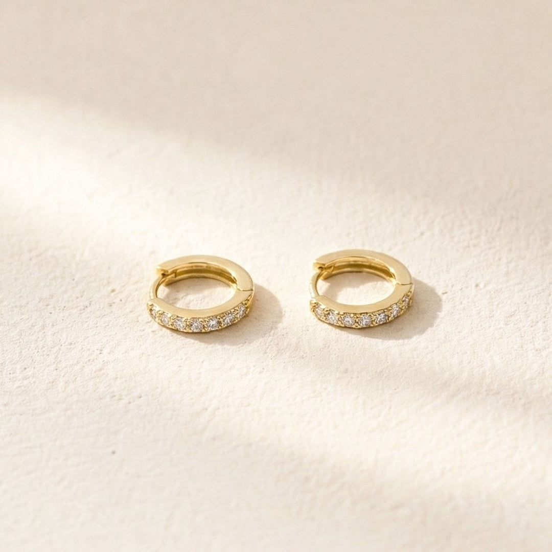 Evelyn Gold Pave Huggie Earrings 7MM