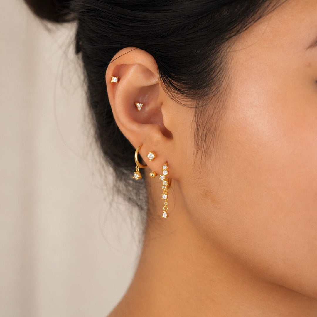 Fleur Gold Huggie Drop Earrings