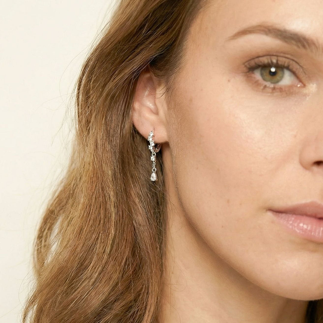 Fleur Silver Huggie Drop Earrings