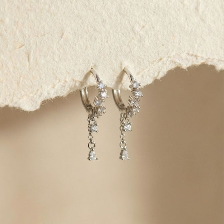 Fleur Silver Huggie Drop Earrings