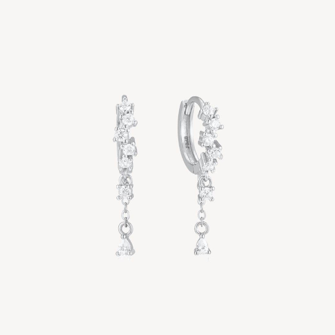 Fleur Silver Huggie Drop Earrings