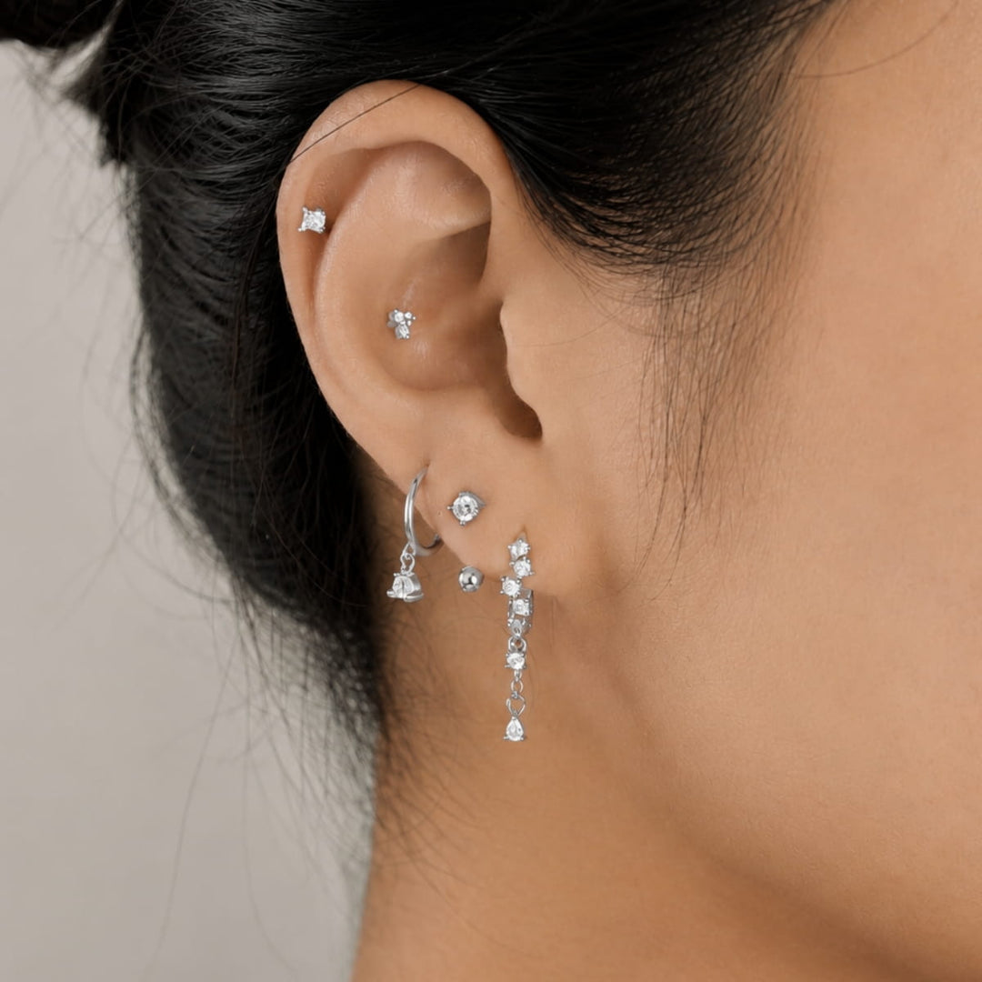 Fleur Silver Huggie Drop Earrings