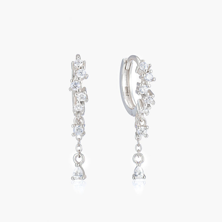 Fleur Silver Huggie Drop Earrings